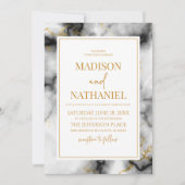 Zwart Wit Goud Marmer Elegant Bruiloft Kaart (Voorkant)