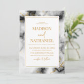 Zwart Wit Goud Marmer Elegant Bruiloft Kaart (Staand voorkant)