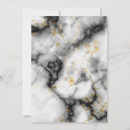 Zwart Wit Goud Marmer Elegant Bruiloft Kaart (Achterkant)