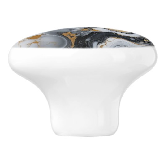 Zwart wit goud marmer en alcoholinkt Abstract Keramische Knop (Zijkant)