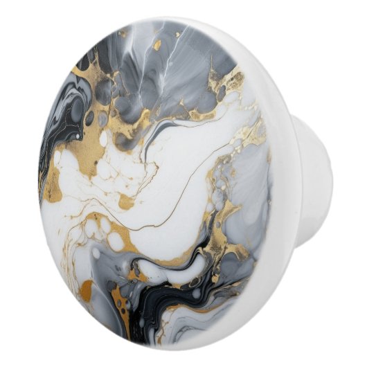 Zwart wit goud marmer en alcoholinkt Abstract Keramische Knop (Rechts)