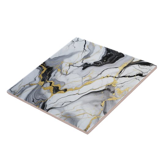 Zwart wit goud marmer en alcoholinkt Abstract Tegeltje (Zijkant)
