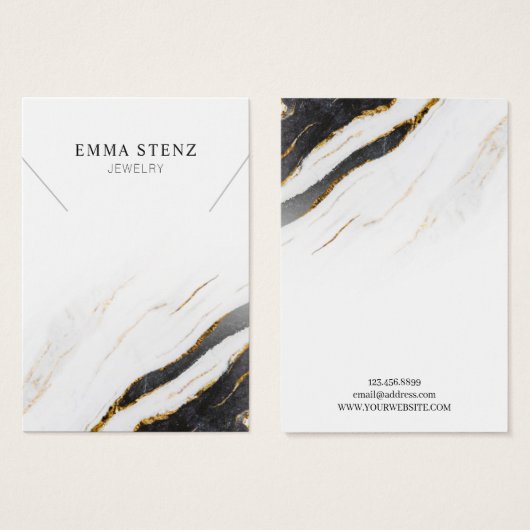 Zwart Wit Goud Marmer · Kettingen hangerdisplay Visitekaartje (Voorkant /achterkant)