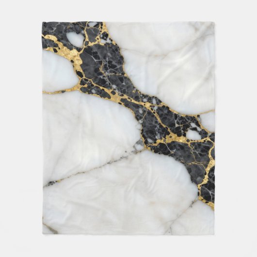 Zwart Wit Goud Marmer Luxe Fleece Deken (Voorkant)