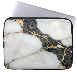 Zwart Wit Goud Marmer Luxe Laptop Sleeve