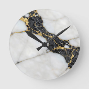 Zwart Wit Goud Marmer Luxe Ronde Klok