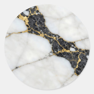 Zwart Wit Goud Marmer Luxe Ronde Sticker