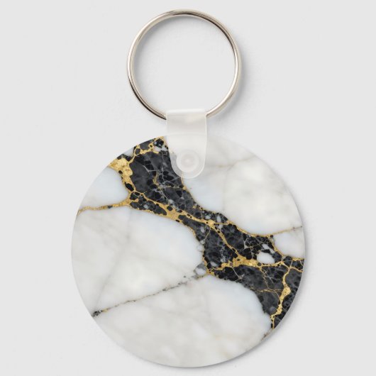 Zwart Wit Goud Marmer Luxe Sleutelhanger (Voorkant)