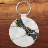 Zwart Wit Goud Marmer Luxe Sleutelhanger (Voorkant)