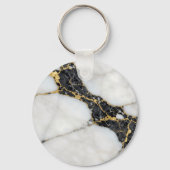 Zwart Wit Goud Marmer Luxe Sleutelhanger (Achterkant)