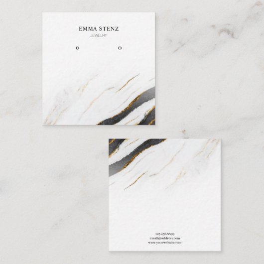 Zwart Wit Goud Marmer · Oorbel Sieraden Display Vierkante Visitekaartje (Voorkant / Achterkant)