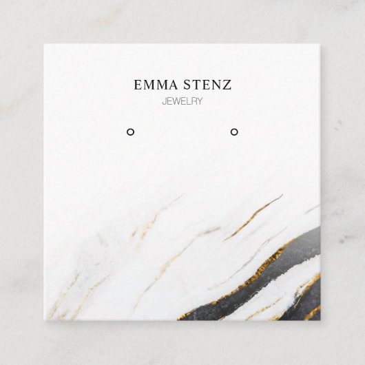 Zwart Wit Goud Marmer · Oorbel Sieraden Display Vierkante Visitekaartje (Voorkant)