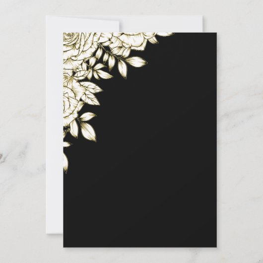 Zwart Wit Goud Minimaal Modern Floral Chic RSVP Kaart (Achterkant)