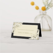 Zwart Wit Goud Minimale Moderne Bloemen Bruiloft Plaatskaartje (Voorkant)