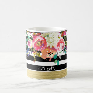 Zwart Wit Goud Modern Bloem Glam Chic Maatwerk Koffiemok