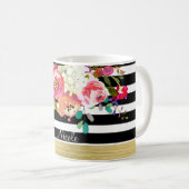 Zwart Wit Goud Modern Bloemen Glam Chic Custom Koffiemok (Voorkant rechts)