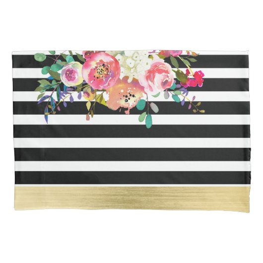 Zwart Wit Goud Modern Bloemig Glam Chic Glamour Kussensloop (Voorkant)