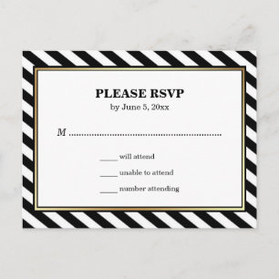 Zwart Wit Goud Modern Glam Stripes RSVP Uitnodiging Briefkaart