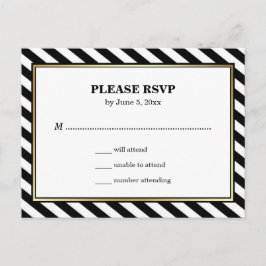 Zwart Wit Goud Modern Glam Stripes RSVP Uitnodiging Briefkaart