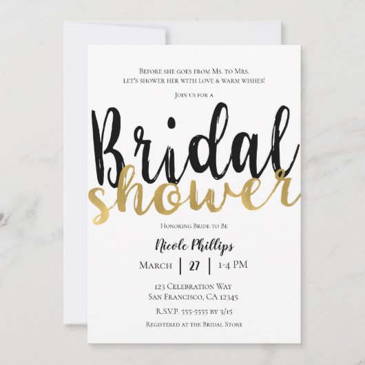 Zwart Wit Goud Modern Glam Vrijgezellenfeest Kaart (Voorkant)