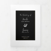 Zwart Wit Goud Modern Minimaal Elegant Huwelijk Drieluik Uitnodiging (Cover)