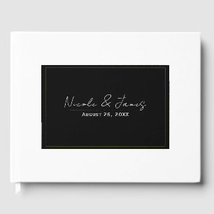 Zwart Wit Goud Modern Minimaal Elegant Huwelijk Gastenboek