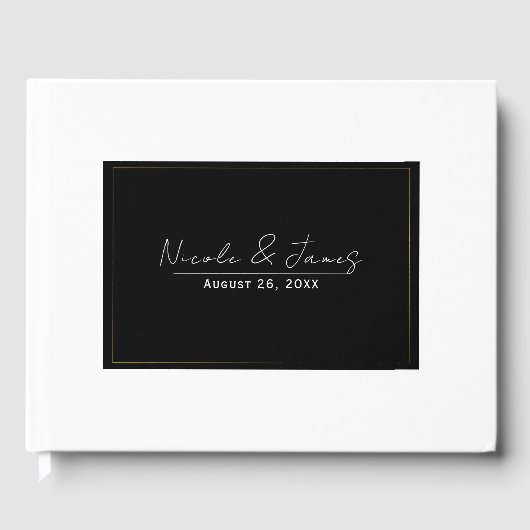 Zwart Wit Goud Modern Minimaal Elegant Huwelijk Gastenboek (Voorkant)