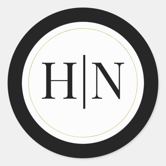 Zwart Wit Goud Modern Minimaal Elegant Huwelijk Ronde Sticker (Voorkant)