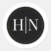 Zwart Wit Goud Modern Minimaal Elegant Huwelijk Ronde Sticker (Voorkant)