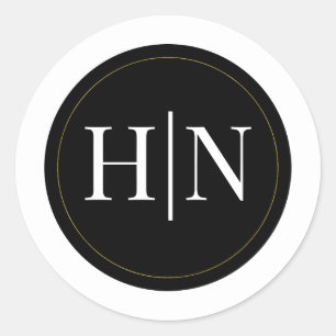 Zwart Wit Goud Modern Minimaal Elegant Huwelijk Ronde Sticker