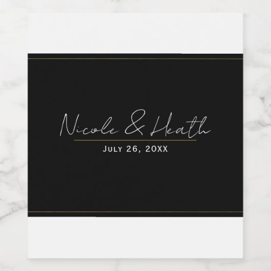 Zwart Wit Goud Modern Minimaal Elegant Huwelijk Wijn Etiket (Enkel label)
