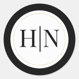 Zwart Wit Goud Modern Minimaal Elegant Trouwen Ronde Sticker