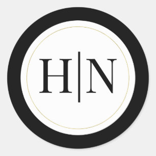 Zwart Wit Goud Modern Minimaal Elegant Trouwen Ronde Sticker