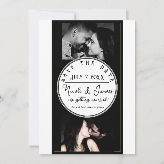 Zwart Wit Goud Modern Minimaal Save the Date (Voorkant)