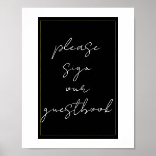 Zwart Wit Goud Modern Minimal Guestbook Sign Poster