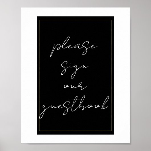 Zwart Wit Goud Modern Minimal Guestbook Sign Poster (Voorkant)