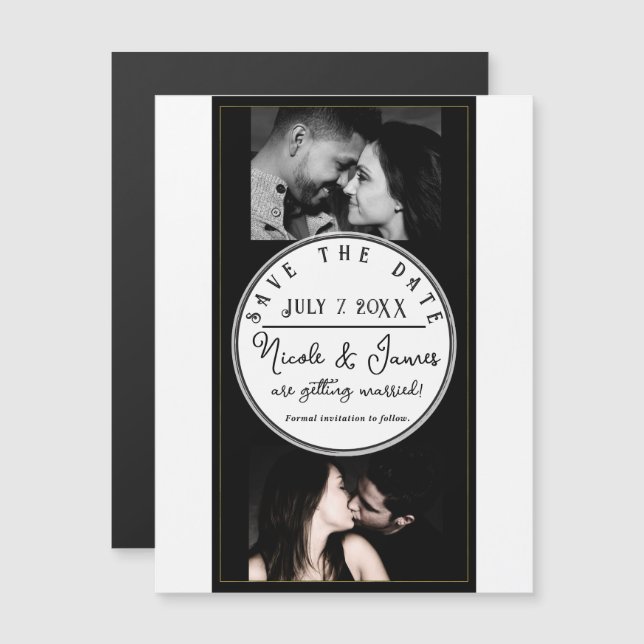 Zwart Wit Goud Modern Minimal Save the Date (Voorkant / Achterkant)