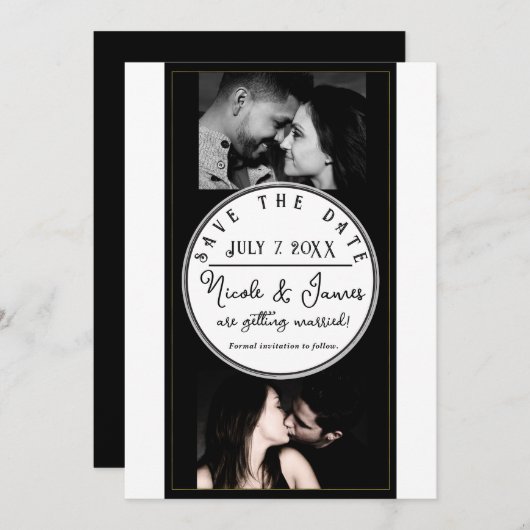 Zwart Wit Goud Modern Minimal Save the Date (Voorkant / Achterkant)