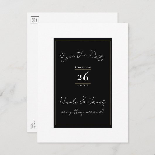 Zwart Wit Goud Modern Minimal Save the Date Aankondigingskaart (Voorkant / Achterkant)