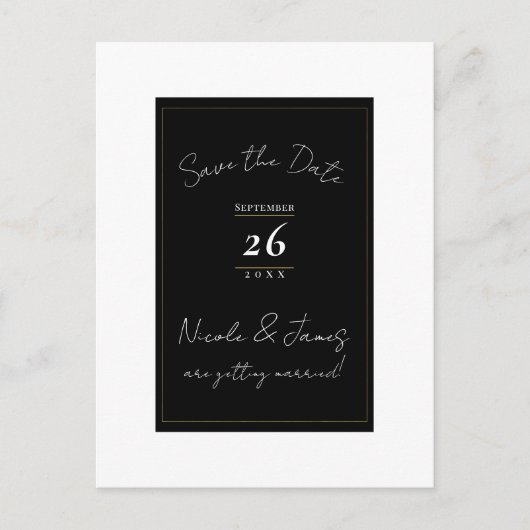 Zwart Wit Goud Modern Minimal Save the Date Aankondigingskaart (Voorkant)