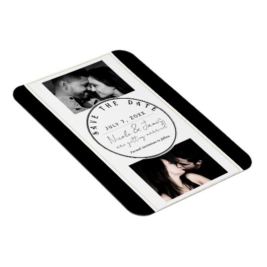 Zwart Wit Goud Modern Minimal Save the Date Magneet (Rechterzijde)