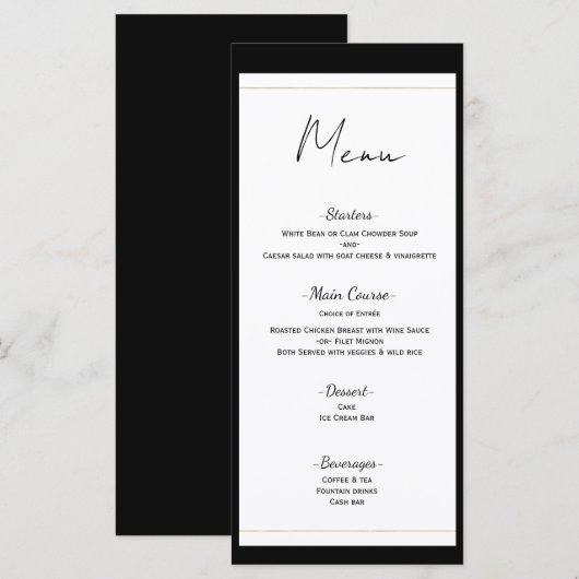 Zwart Wit Goud Modern Minimal Trouwmenu Menu (Voorkant / Achterkant)