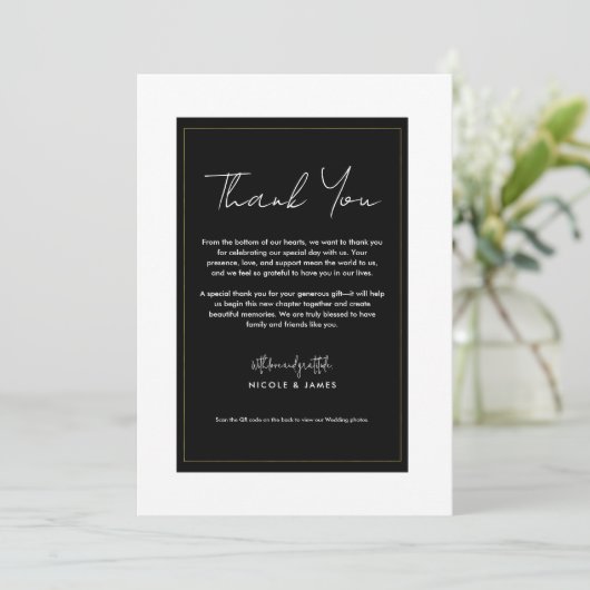 Zwart Wit Goud Modern Minimal Wedding Bedankt Kaart (Staand voorkant)