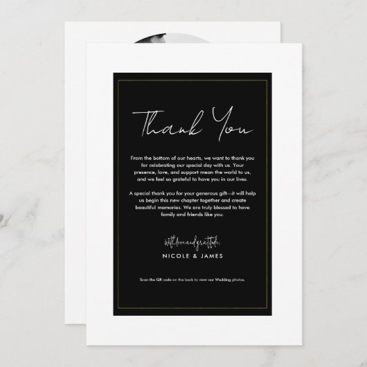 Zwart Wit Goud Modern Minimal Wedding Bedankt Kaart (Voorkant / Achterkant)