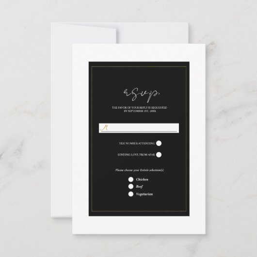 Zwart Wit Goud Modern Minimal Wedding RSVP (Voorkant)