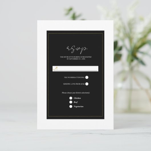Zwart Wit Goud Modern Minimal Wedding RSVP (Staand voorkant)