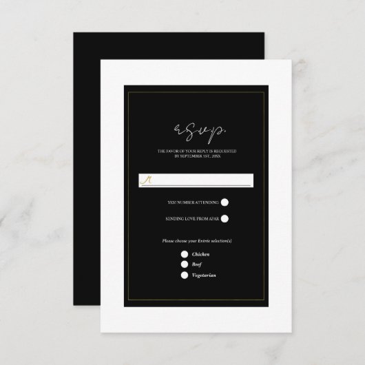 Zwart Wit Goud Modern Minimal Wedding RSVP (Voorkant / Achterkant)