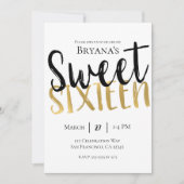 Zwart Wit Goud Modern Sweet 16 ZESTIEN Party Kaart (Voorkant)