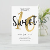 Zwart Wit Goud Modern Zoet 16 Verjaardagsfeest Kaart (Staand voorkant)