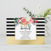 Zwart Wit Goud Moderne Bloemen Glam Bruiloft Chiqu Kaart (Staand voorkant)